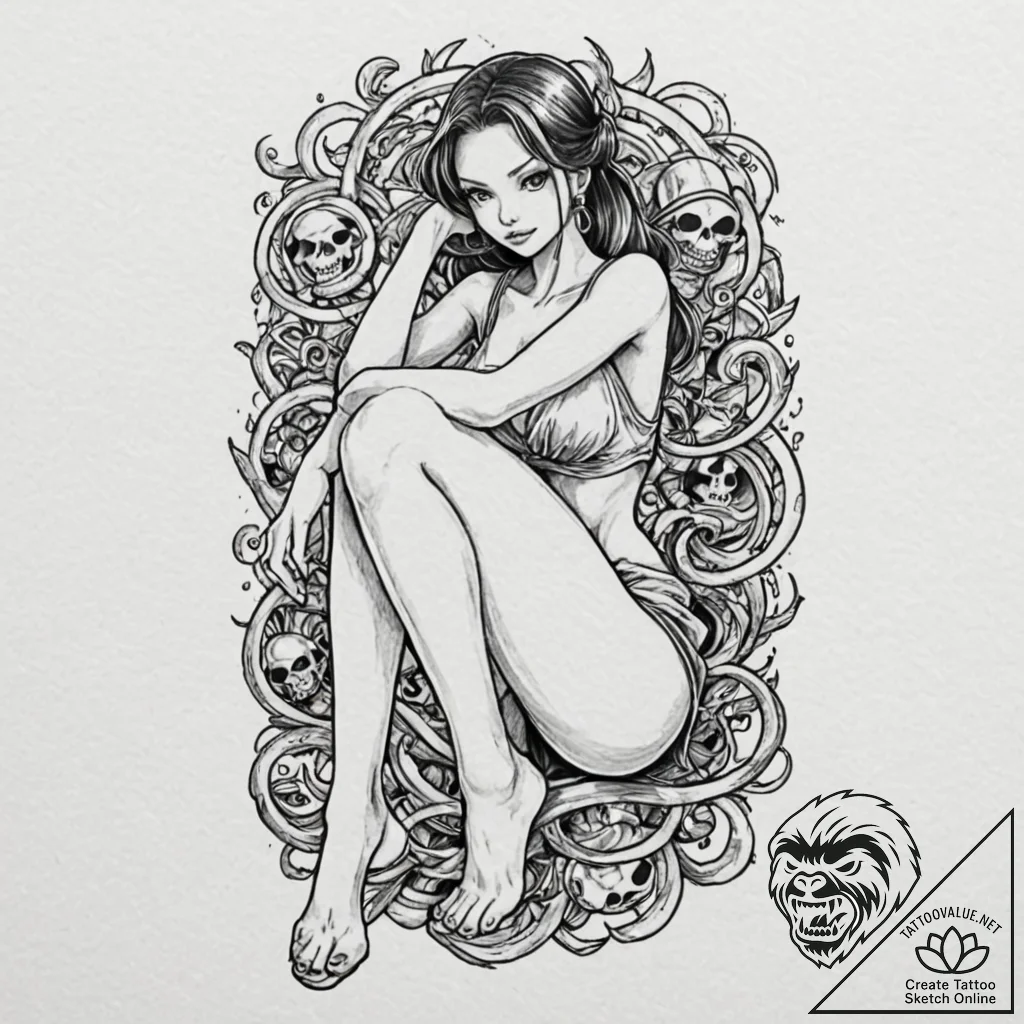 Tattoo design for a leg, a "wanted" poster fr... - tattoo sketch (№1751723120_0, 05.07.2025 13:45) — tattoovalue.net