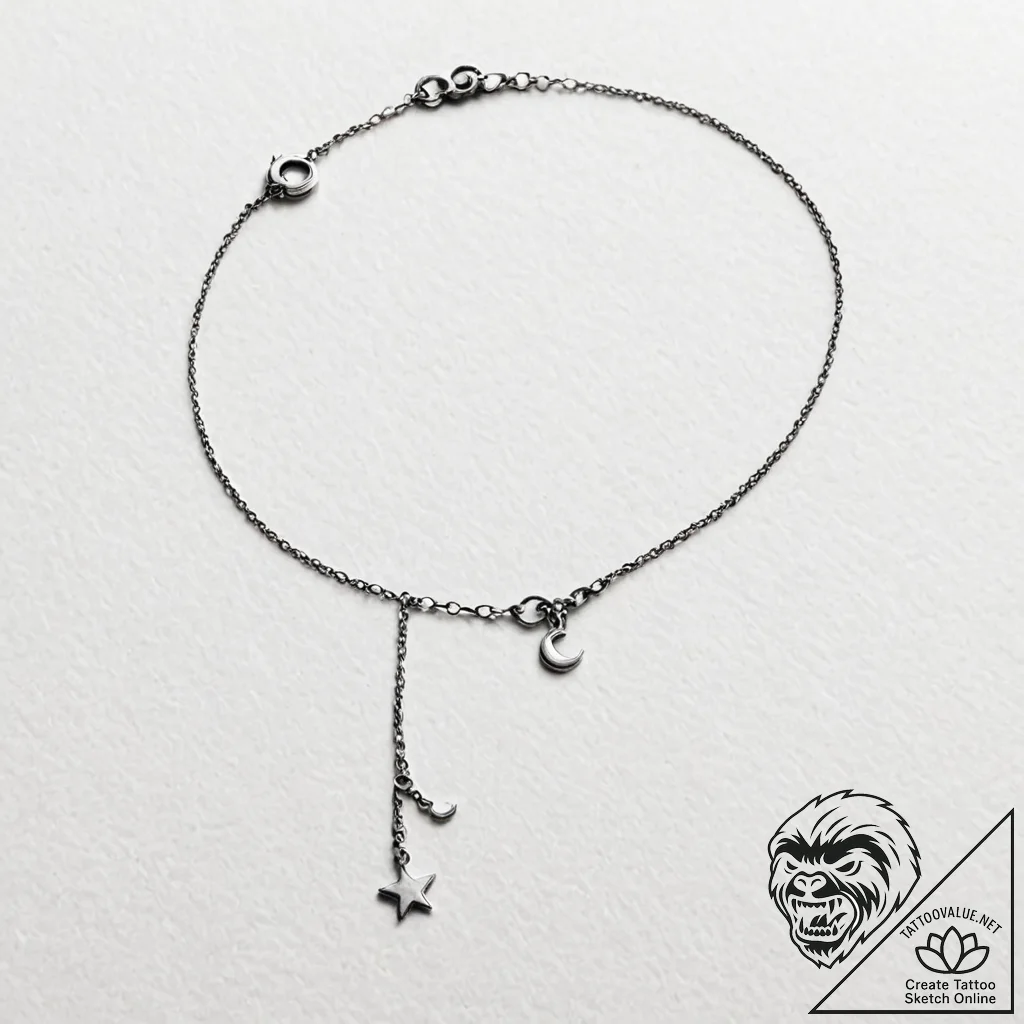 Tattoo design for an ankle, a delicate chain... - tattoo sketch (№1751723464_0, 05.07.2025 13:51) — tattoovalue.net