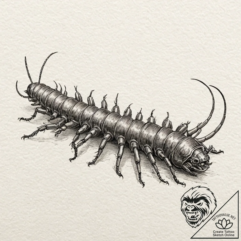 Tattoo design for a leg wrap, a giant centipe... - tattoo sketch (№1751723720_0, 05.07.2025 13:55) — tattoovalue.net