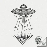 Tiny tattoo design, a tiny ufo, abducting a s… – tattoo sketch (№1751723810_0, 05.07.2025 13:56) — tattoovalue.net