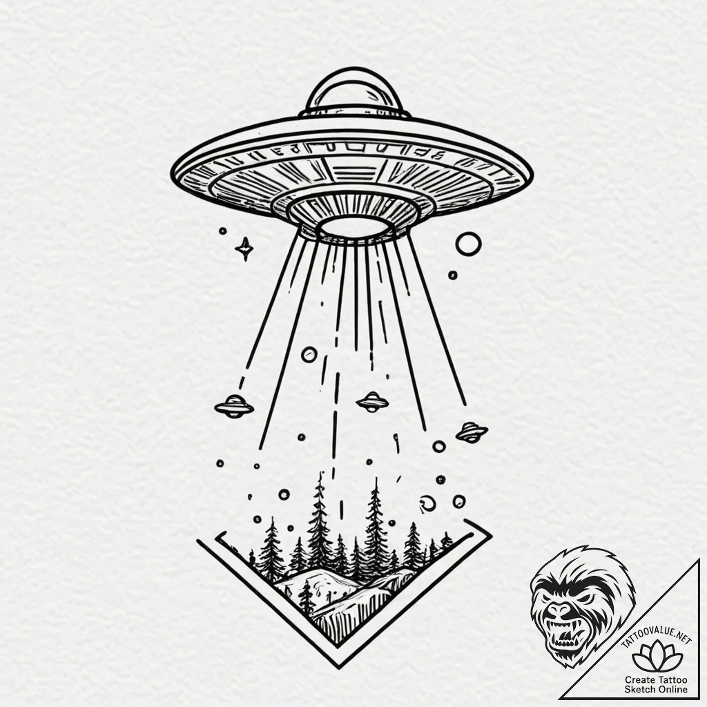 Tiny tattoo design, a tiny ufo, abducting a s... - tattoo sketch (№1751723810_0, 05.07.2025 13:56) — tattoovalue.net