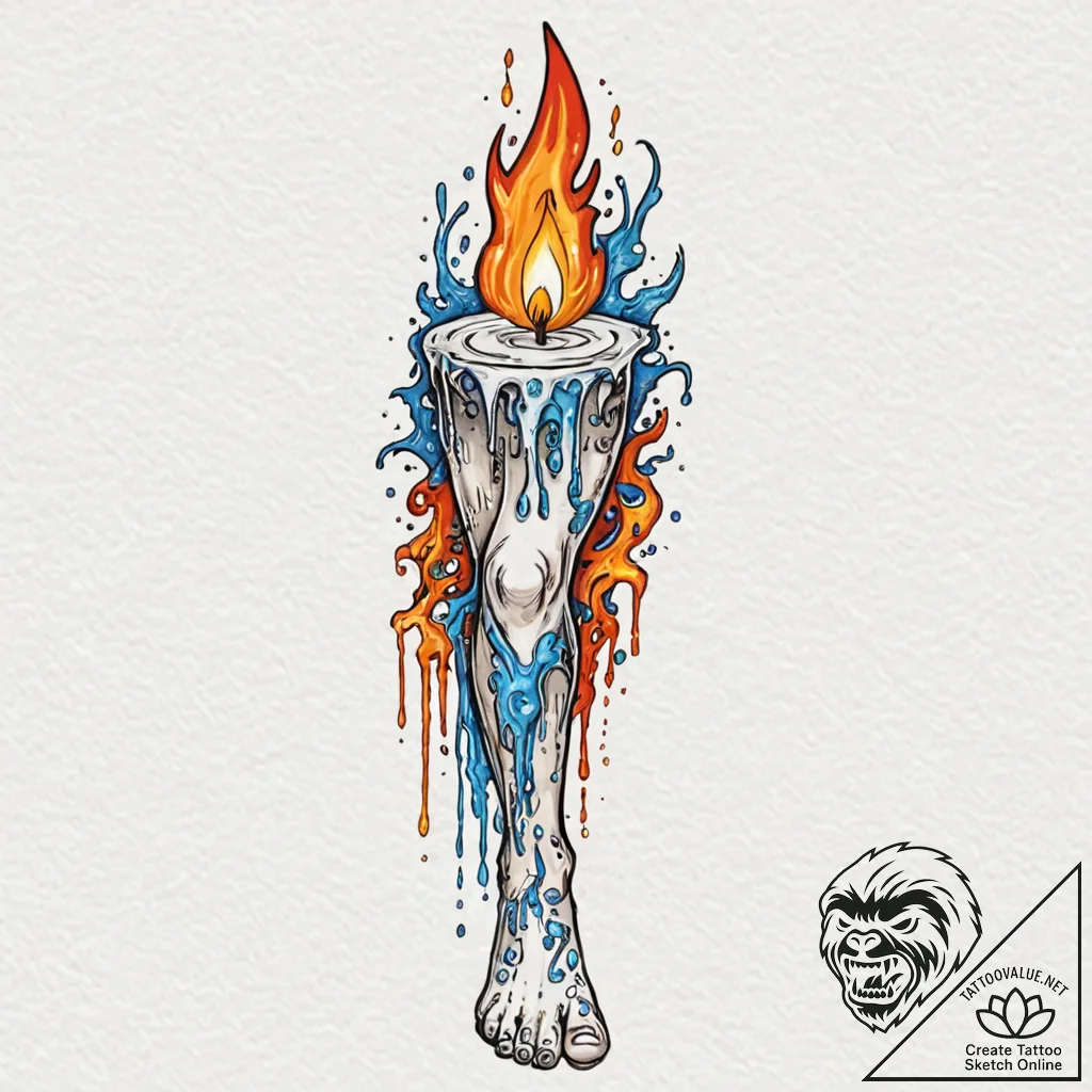 Tattoo design for a leg, a melting candle, st... - tattoo sketch (№1751723896_0, 05.07.2025 13:58) — tattoovalue.net