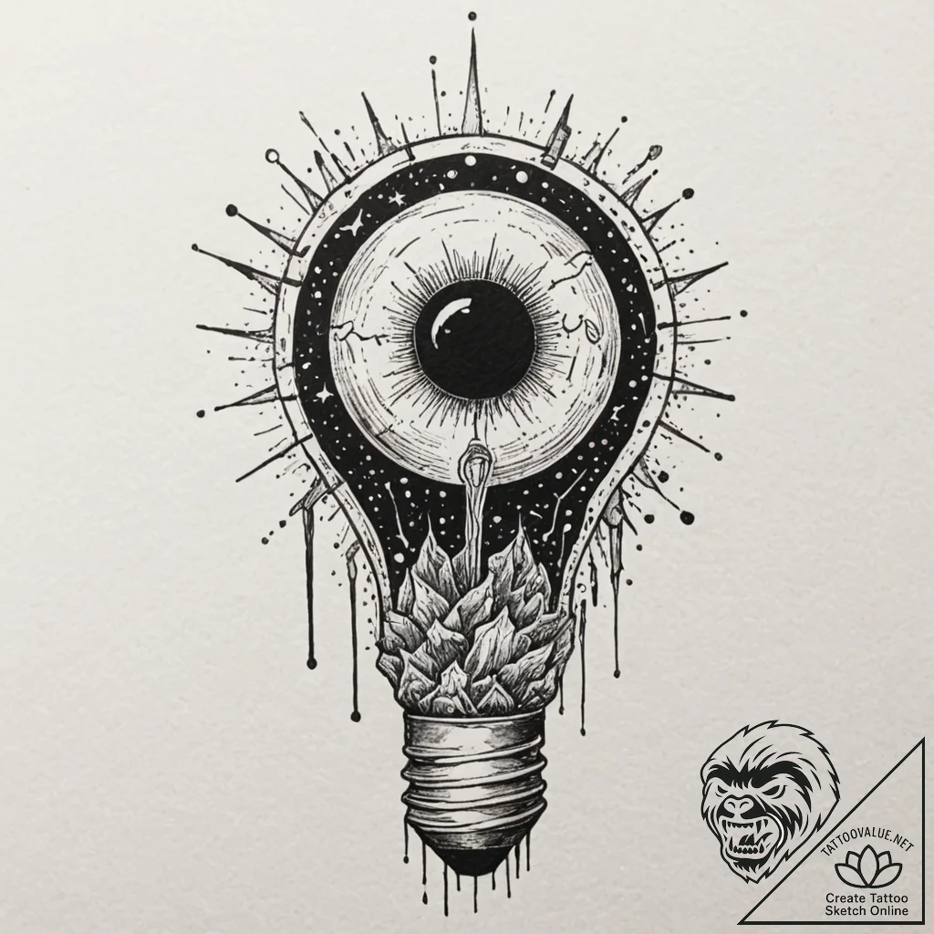 Tattoo design for an arm, a lightbulb, inside... - tattoo sketch (№1751724157_0, 05.07.2025 14:02) — tattoovalue.net