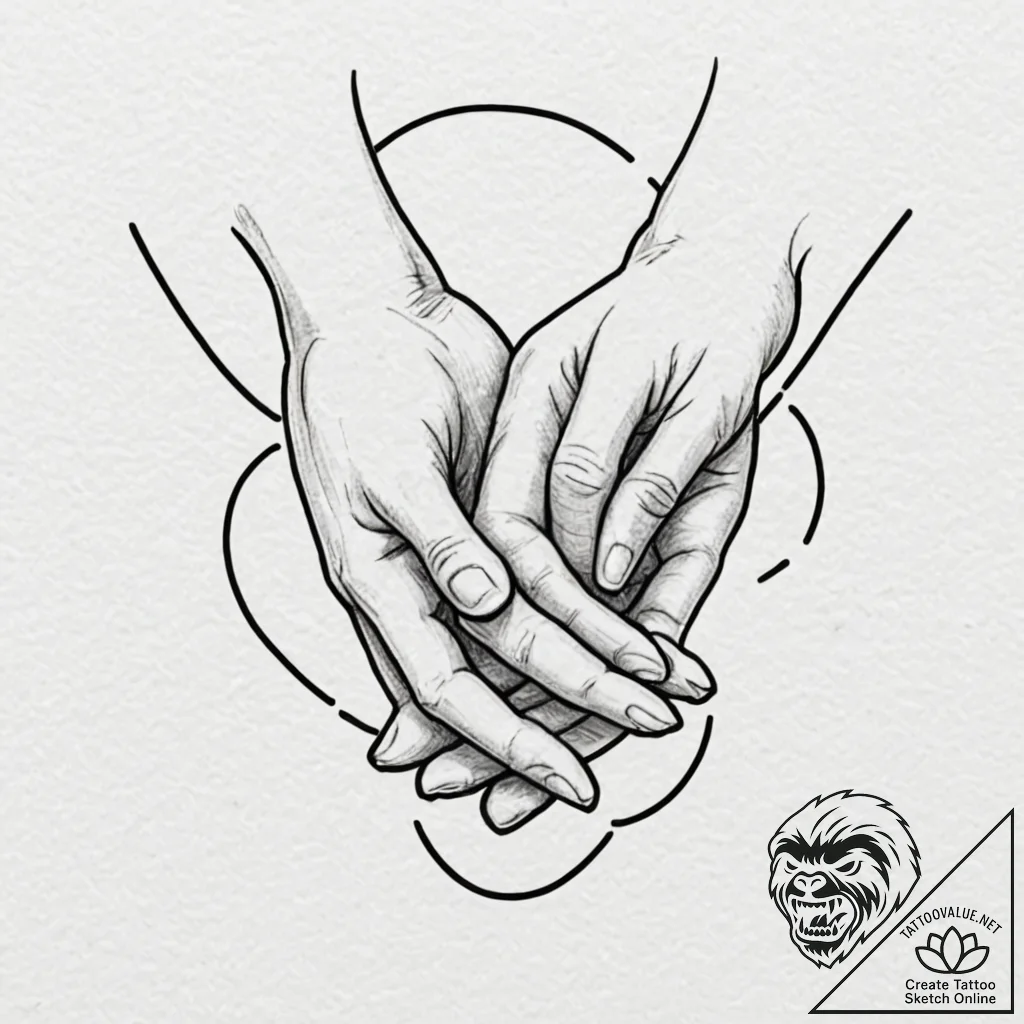 Tiny tattoo design, a pair of hands, connecte... - tattoo sketch (№1751730733_0, 05.07.2025 15:52) — tattoovalue.net