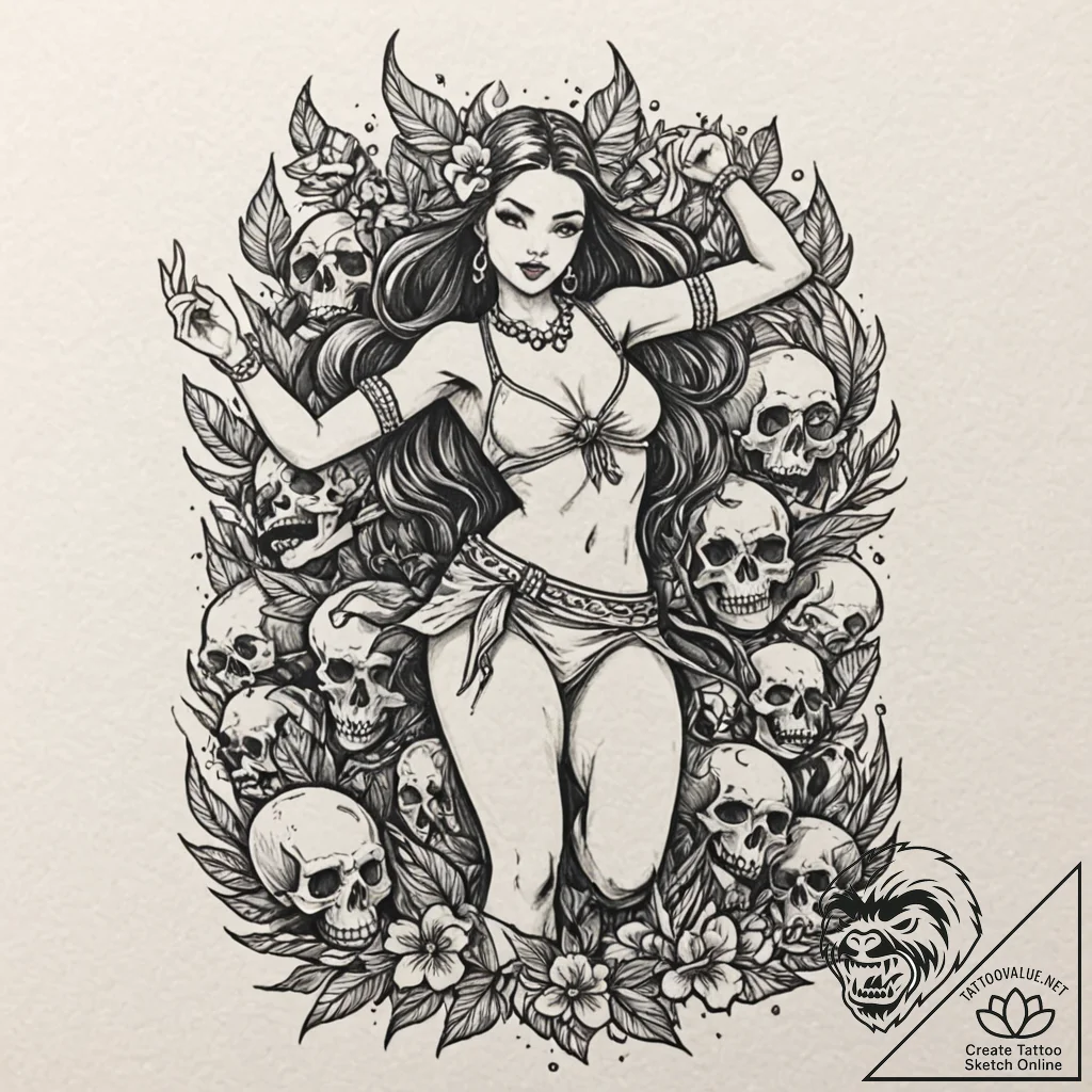 Tattoo design for shoulder, a hula girl, but... - tattoo sketch (№1751730913_0, 05.07.2025 15:55) — tattoovalue.net