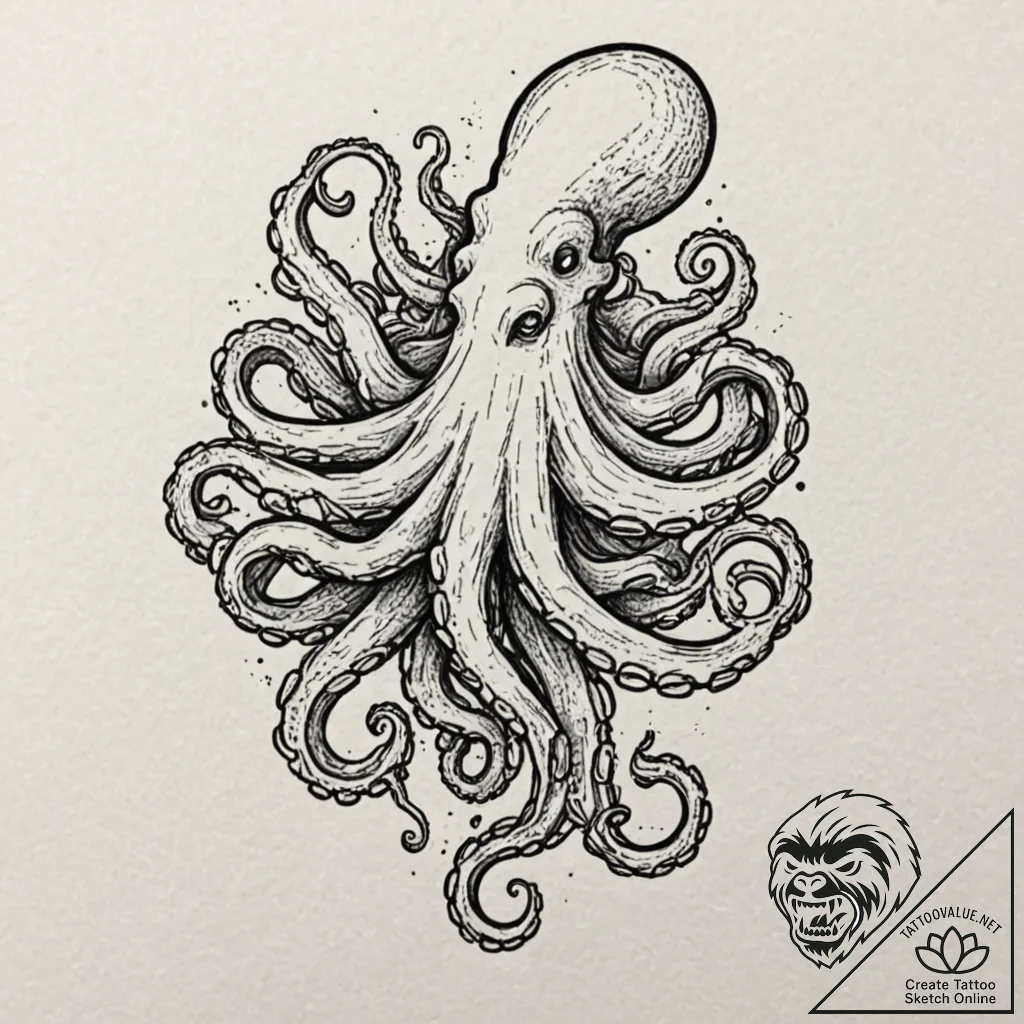 Tattoo design for a leg wrap, an octopus, its... - tattoo sketch (№1751731529_0, 05.07.2025 16:05) — tattoovalue.net