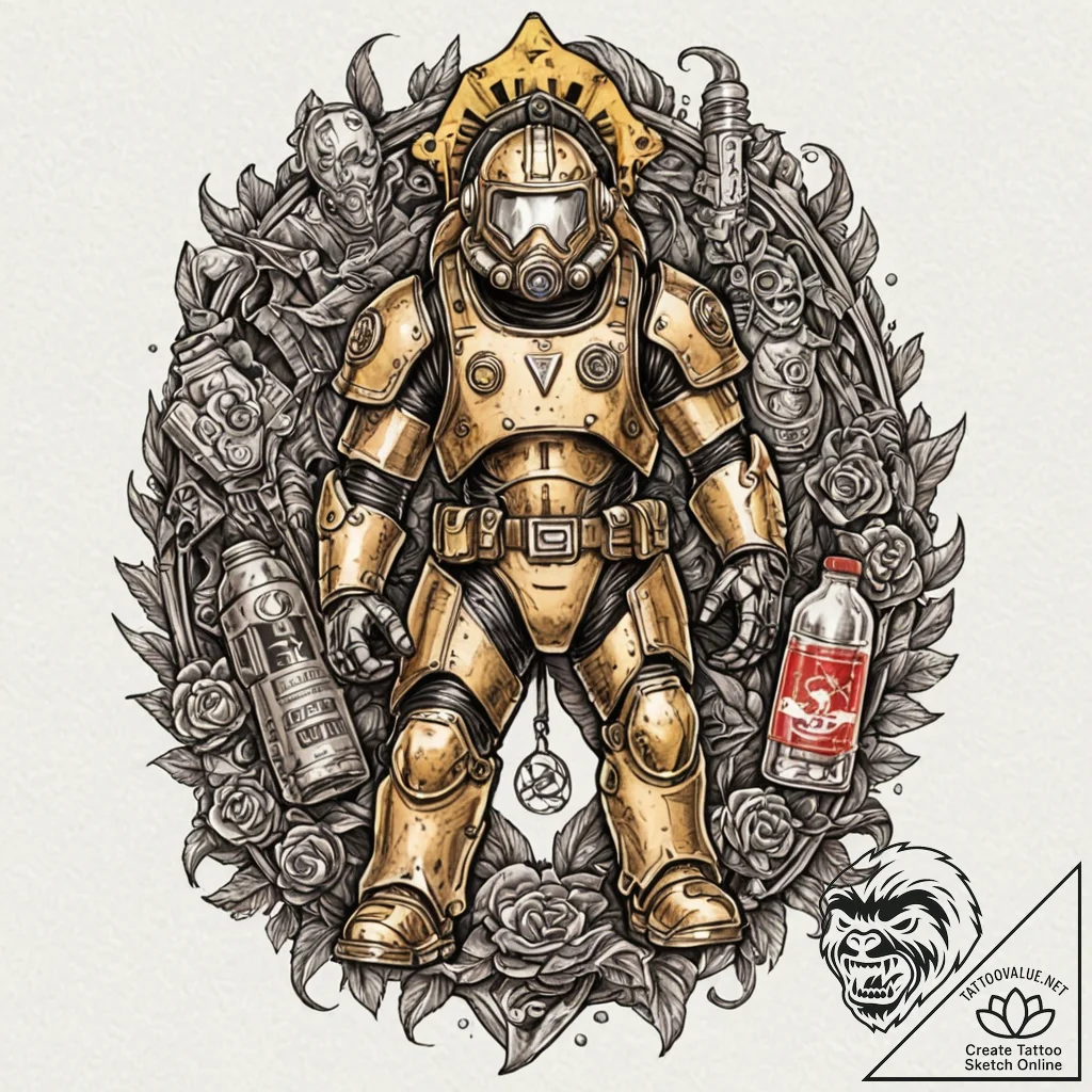 Tattoo design for a leg, a collage of charact... - tattoo sketch (№1751731706_0, 05.07.2025 16:08) — tattoovalue.net