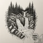 Tattoo design for a leg, a waterfall, origina… – tattoo sketch (№1751732418_0, 05.07.2025 16:20) — tattoovalue.net