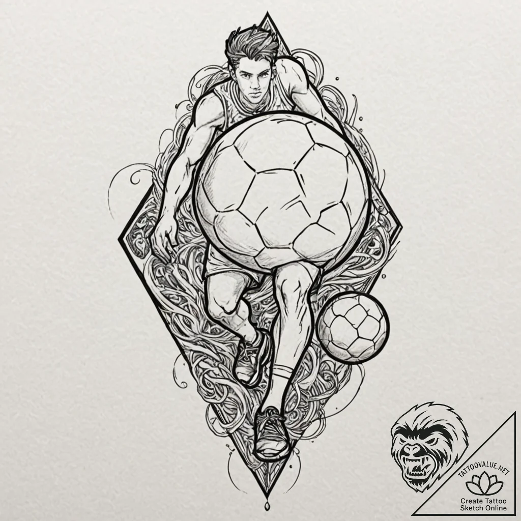 Tattoo design for a calf, a soccer ball or ba... - tattoo sketch (№1751733316_0, 05.07.2025 16:35) — tattoovalue.net