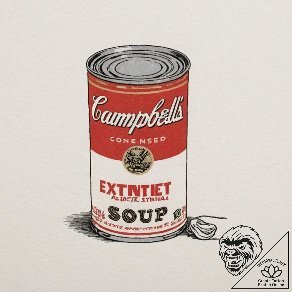Tattoo design for an arm, a can of campbell's... - tattoo sketch (№1751733490_0, 05.07.2025 16:38) — tattoovalue.net