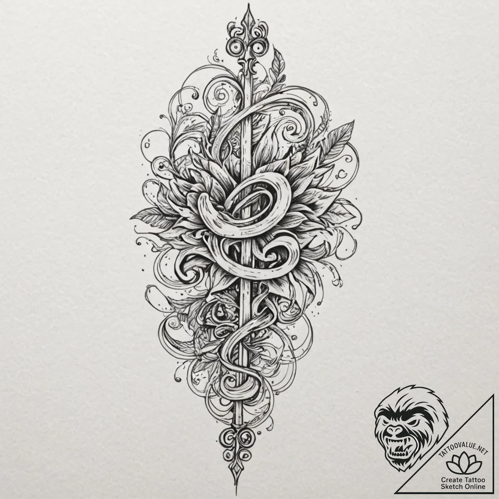 Tattoo design for a leg wrap, a musical sheet... - tattoo sketch (№1751733920_0, 05.07.2025 16:45) — tattoovalue.net