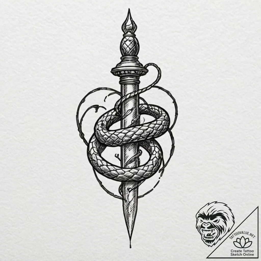 Tiny tattoo design, a tiny dagger, with a ser... - tattoo sketch (№1751734093_0, 05.07.2025 16:48) — tattoovalue.net
