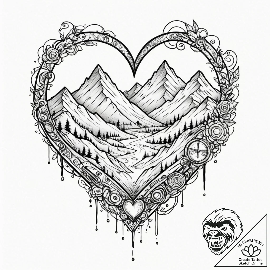 Tattoo design for an arm, a mountain range, b... - tattoo sketch (№1751734354_0, 05.07.2025 16:52) — tattoovalue.net