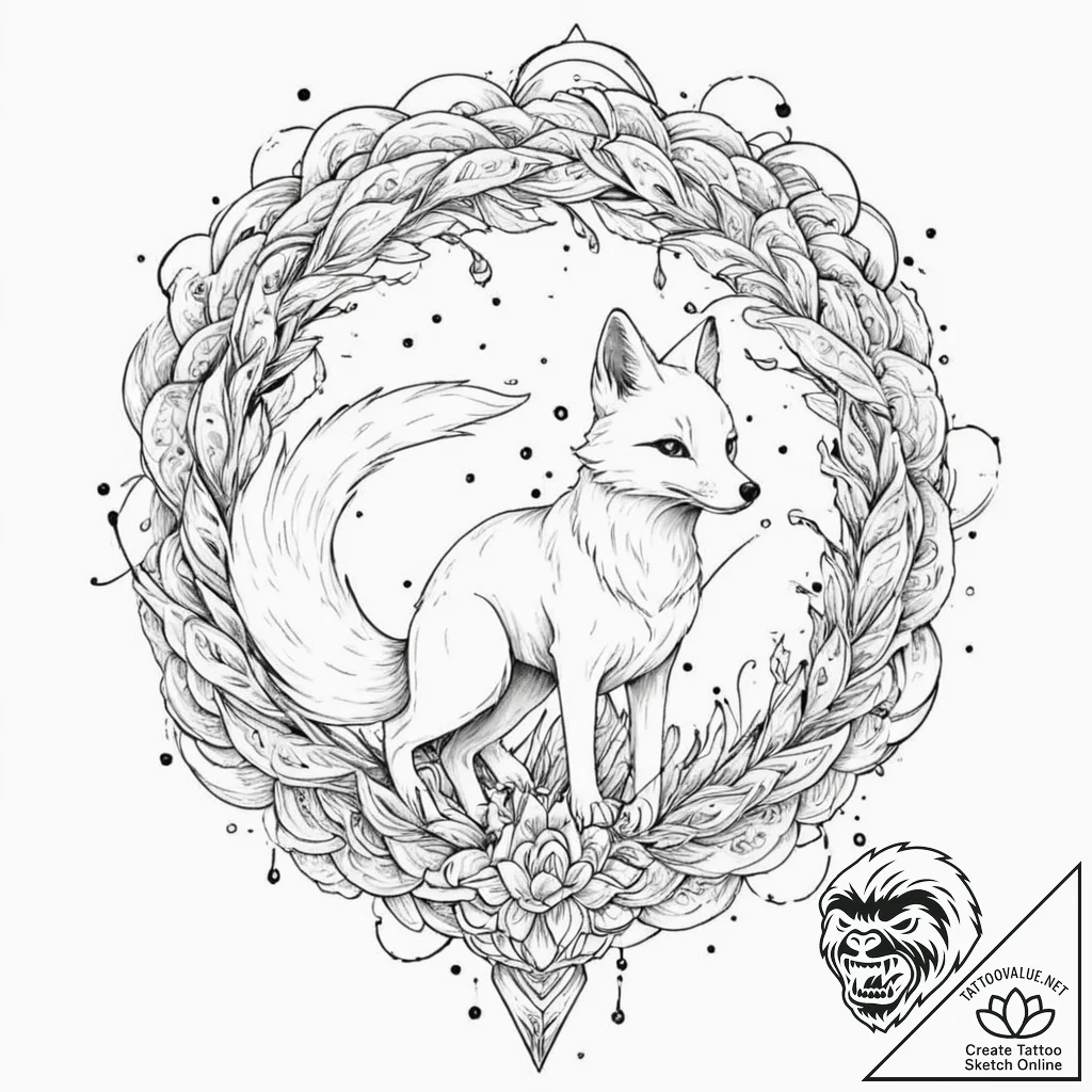 Tattoo design for an arm, a kitsune (japanese... - tattoo sketch (№1751734527_0, 05.07.2025 16:55) — tattoovalue.net