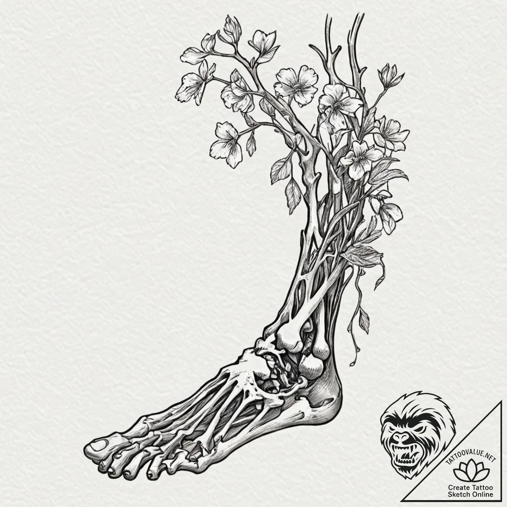 Tattoo design for a leg, a beautiful floral v... - tattoo sketch (№1751734786_0, 05.07.2025 16:59) — tattoovalue.net
