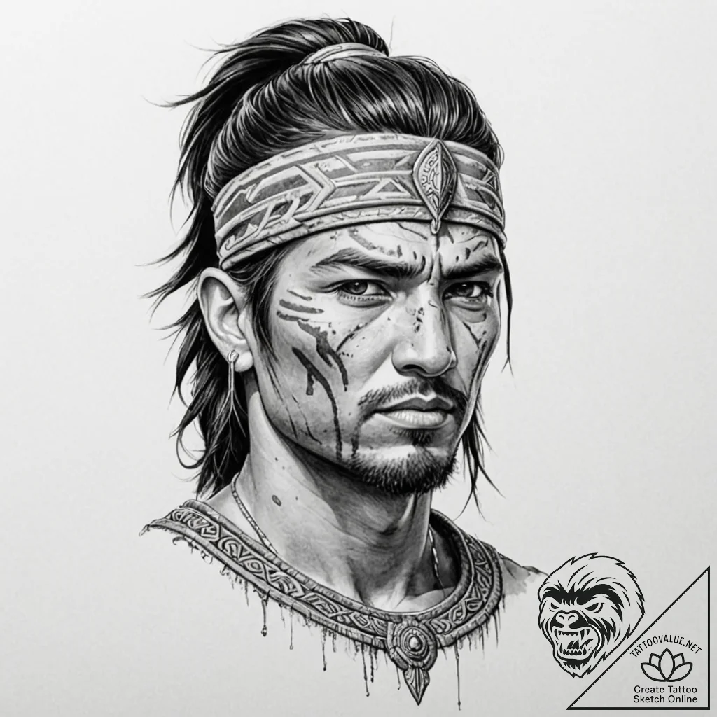Tattoo design for shoulder, a stoic warrior's... - tattoo sketch (№1751735217_0, 05.07.2025 17:06) — tattoovalue.net