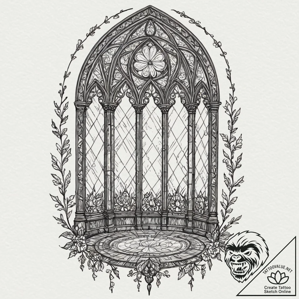 Tattoo design for a shin, a tall, gothic cath... - tattoo sketch (№1751736054_0, 05.07.2025 17:20) — tattoovalue.net