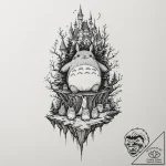 Tattoo design for a leg, a ghibli-themed slee… – tattoo sketch (№1751736816_0, 05.07.2025 17:33) — tattoovalue.net