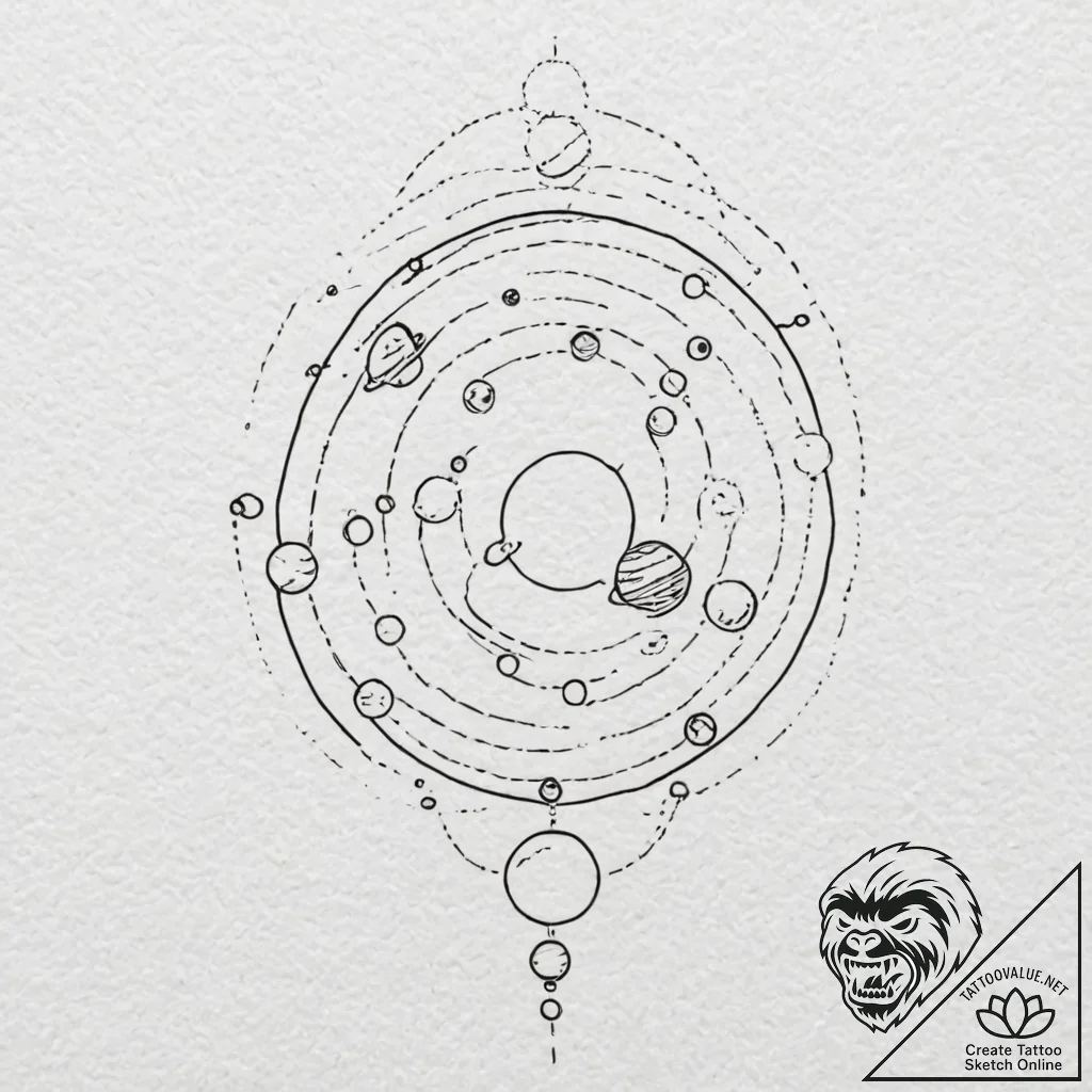 Tattoo design for an ankle, a minimalist sola... - tattoo sketch (№1751737688_0, 05.07.2025 17:48) — tattoovalue.net