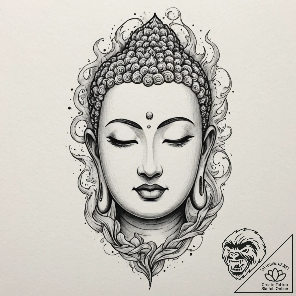 Tattoo design for shoulder, a serene buddha f... - tattoo sketch (№1751738978_0, 05.07.2025 18:09) — tattoovalue.net