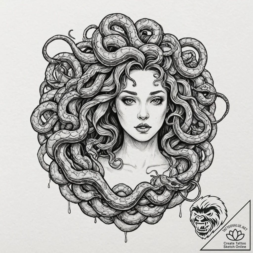 Tattoo design for an arm, medusa, but her sna... - tattoo sketch (№1751739060_0, 05.07.2025 18:11) — tattoovalue.net