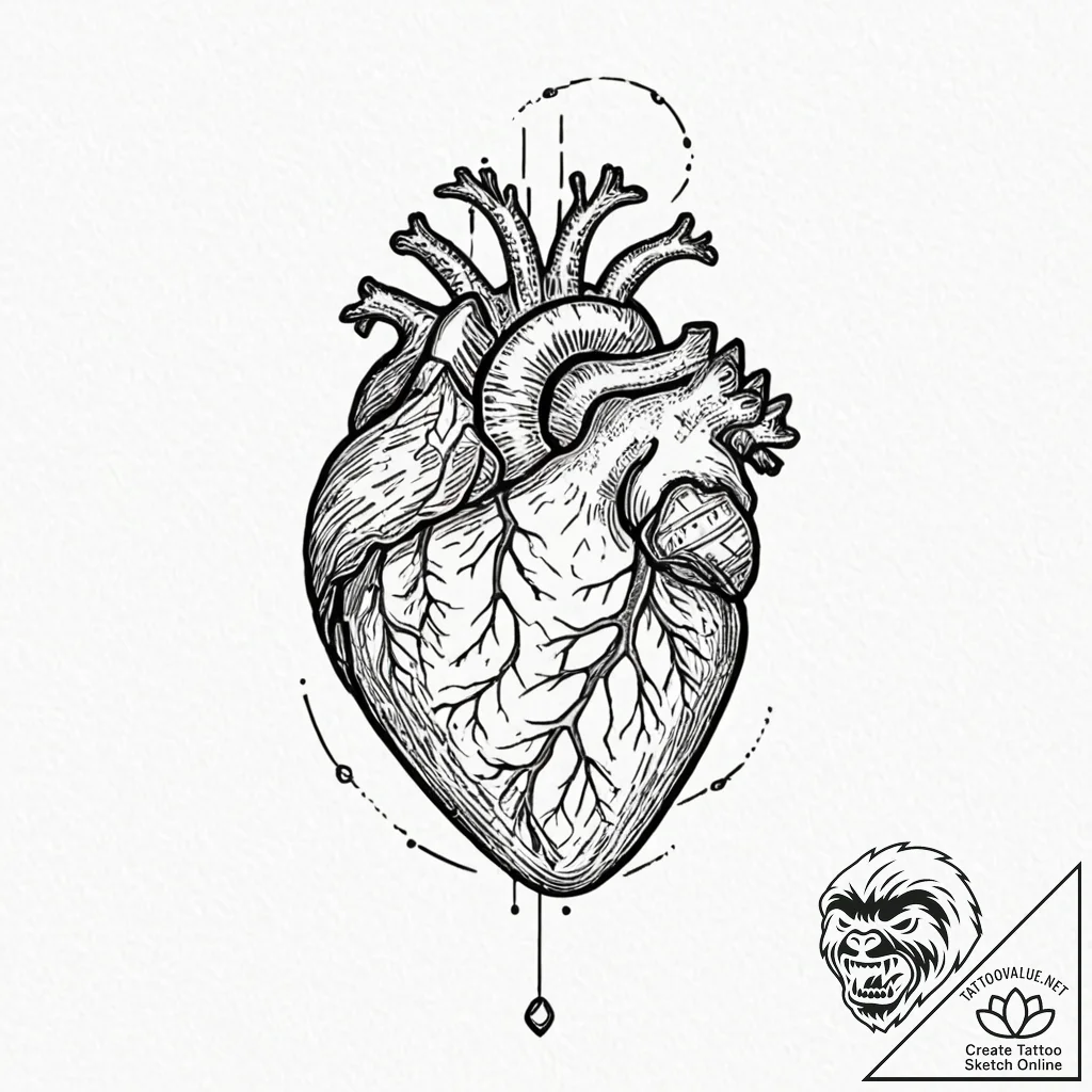 Tattoo design for shoulder, an anatomical hea... - tattoo sketch (№1751739475_0, 05.07.2025 18:17) — tattoovalue.net