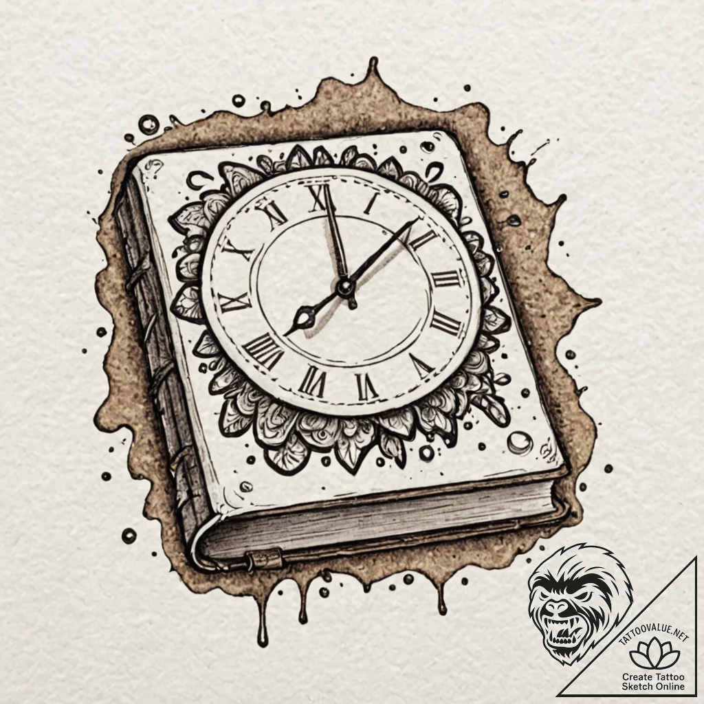 Tiny tattoo design, a clock face, melting off... - tattoo sketch (№1751739814_0, 05.07.2025 18:23) — tattoovalue.net