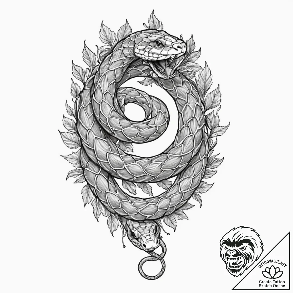 Tattoo design for shoulder, a snake, its scal... - tattoo sketch (№1751740421_0, 05.07.2025 18:33) — tattoovalue.net