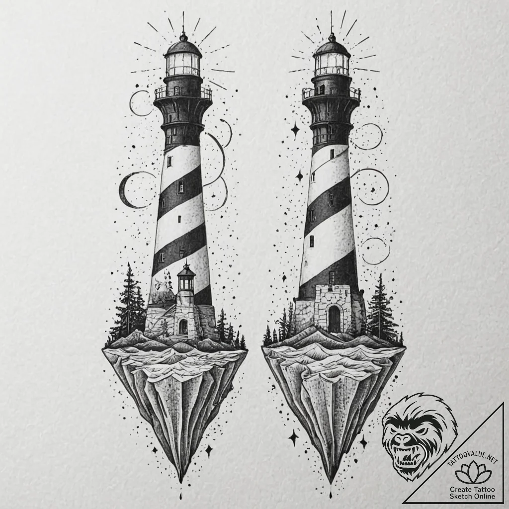 Tattoo design for two legs, on one leg a ligh... - tattoo sketch (№1751740508_0, 05.07.2025 18:35) — tattoovalue.net