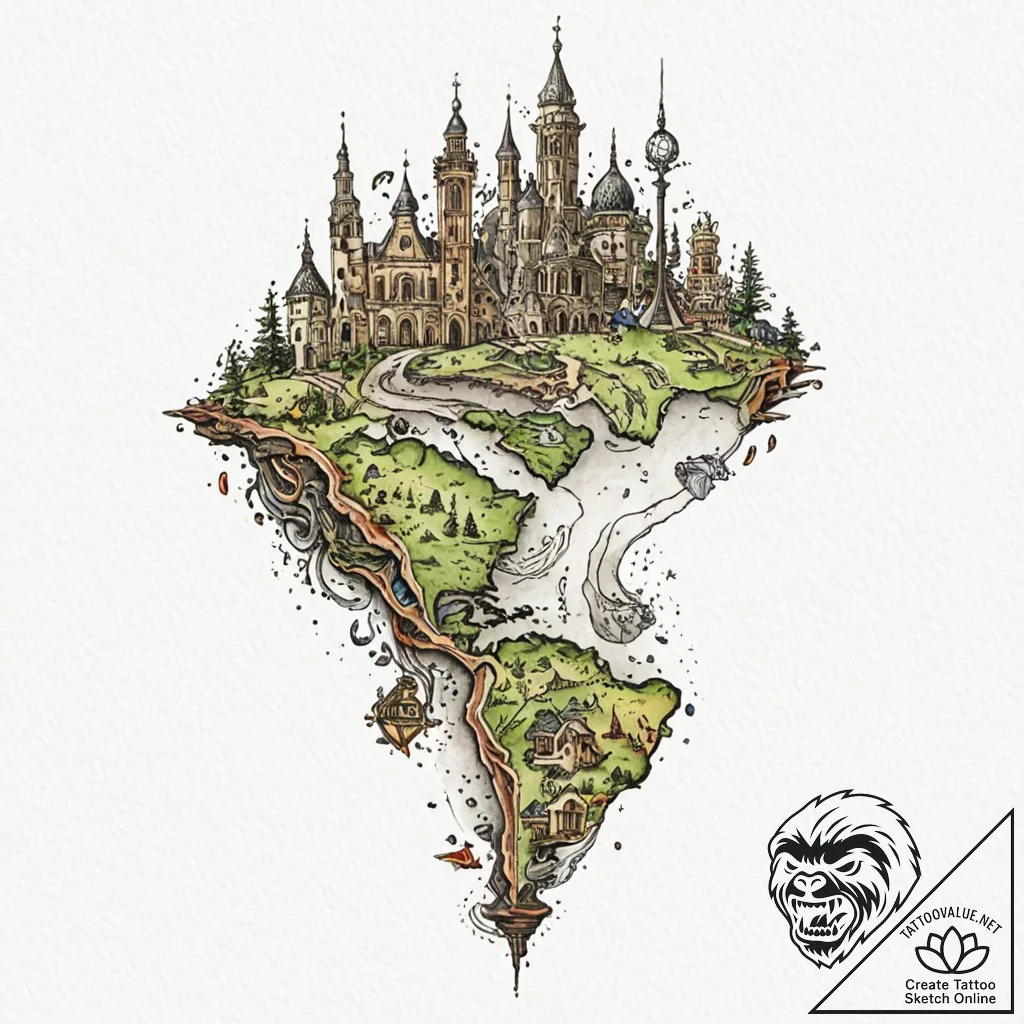 Tattoo design for a foot, a map of the world,... - tattoo sketch (№1751740766_0, 05.07.2025 18:39) — tattoovalue.net