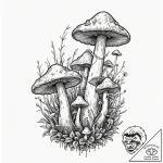 Tattoo design for shoulder, a mushroom forest… – tattoo sketch (№1751741450_0, 05.07.2025 18:50) — tattoovalue.net