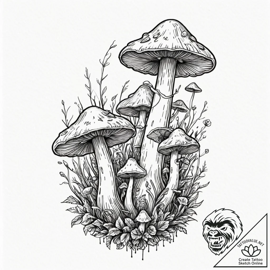 Tattoo design for shoulder, a mushroom forest... - tattoo sketch (№1751741450_0, 05.07.2025 18:50) — tattoovalue.net