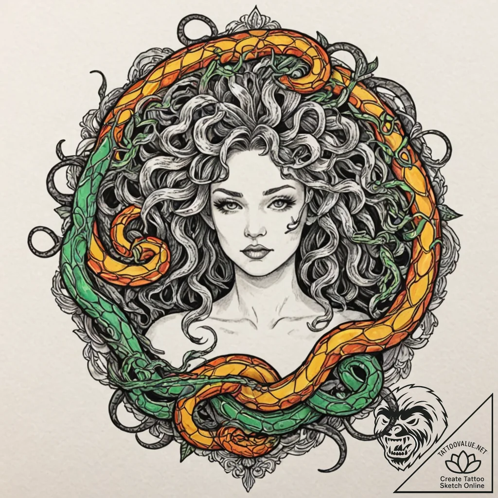 Tattoo design for an arm, medusa, but her sna... - tattoo sketch (№1751741536_0, 05.07.2025 18:52) — tattoovalue.net