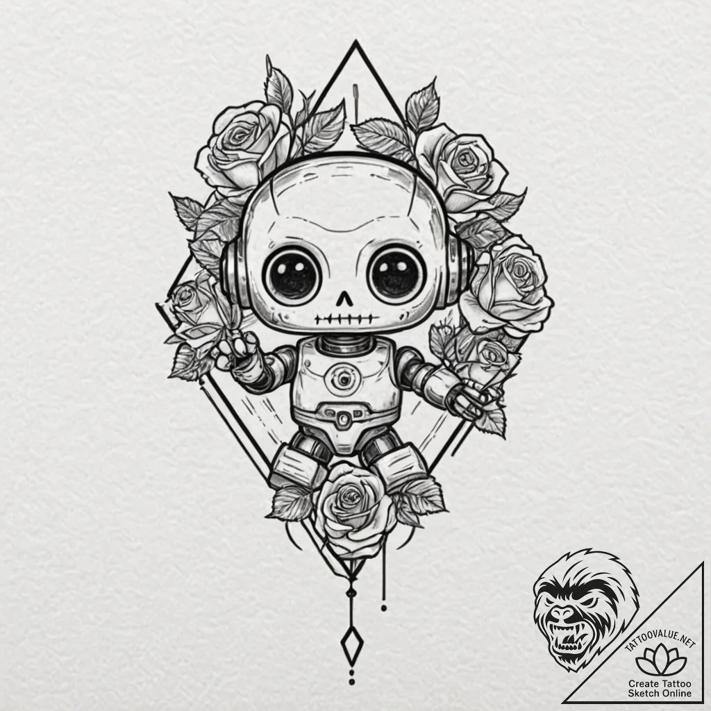 Tiny tattoo design, a tiny, friendly robot wa... - tattoo sketch (№1751742560_0, 05.07.2025 19:09) — tattoovalue.net