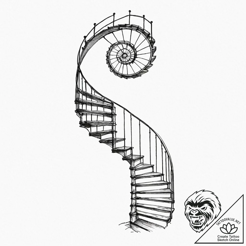 Tattoo design for shoulder, a spiral staircas... - tattoo sketch (№1751742647_0, 05.07.2025 19:10) — tattoovalue.net