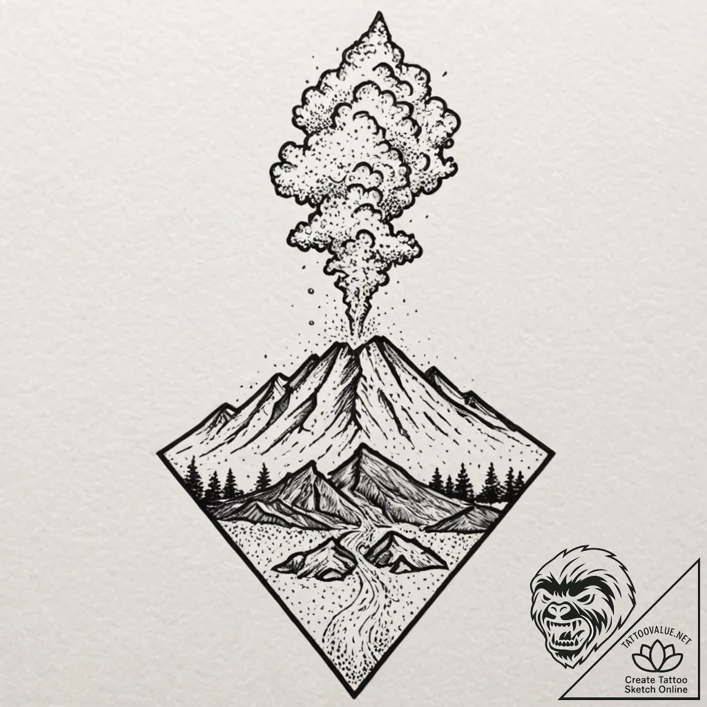 Tattoo design for shoulder, a volcanic erupti... - tattoo sketch (№1751743507_0, 05.07.2025 19:25) — tattoovalue.net