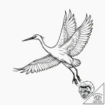 Tiny tattoo design, a crane bird, mid-flight,… – tattoo sketch (№1751743593_0, 05.07.2025 19:26) — tattoovalue.net