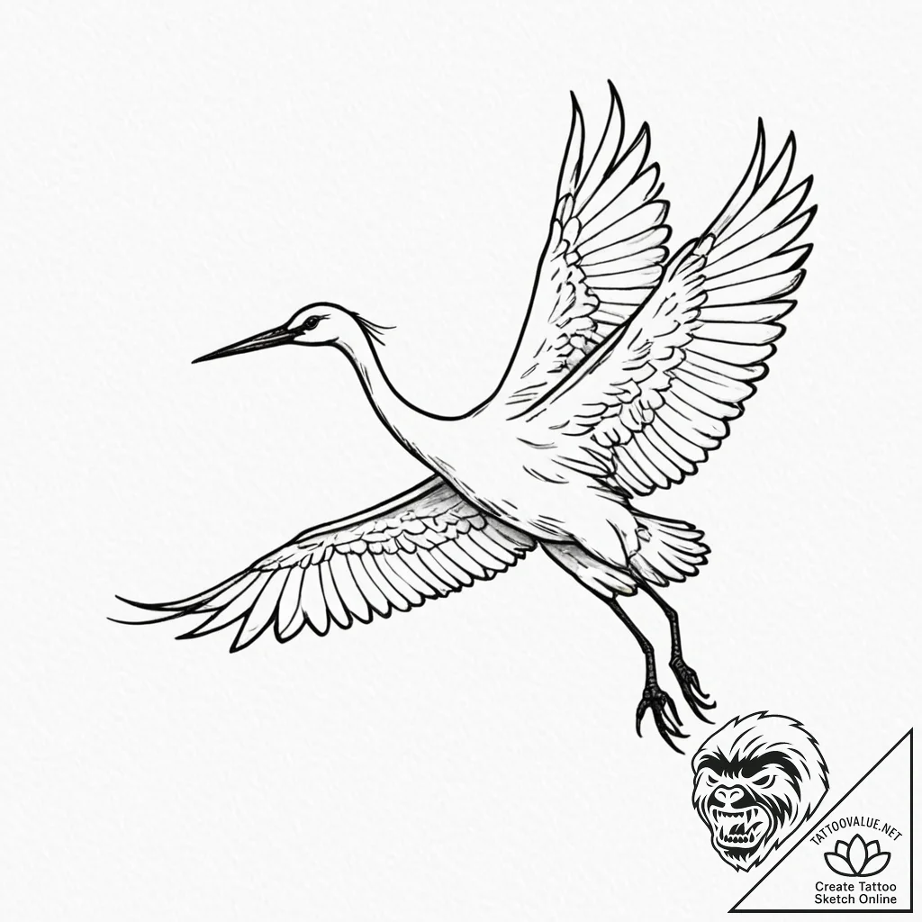Tiny tattoo design, a crane bird, mid-flight,... - tattoo sketch (№1751743593_0, 05.07.2025 19:26) — tattoovalue.net