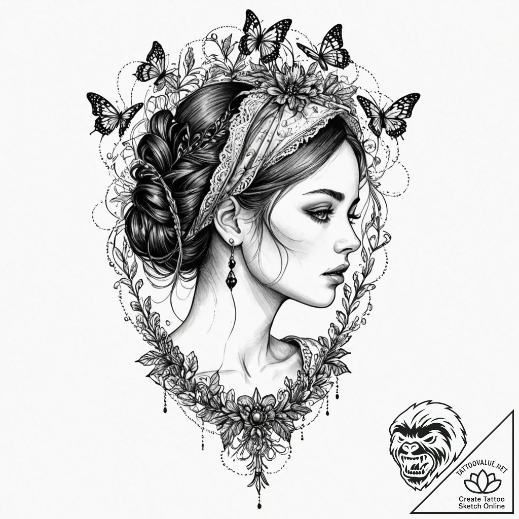 Tattoo design for an arm, a beautiful woman i... - tattoo sketch (№1751744027_0, 05.07.2025 19:33) — tattoovalue.net