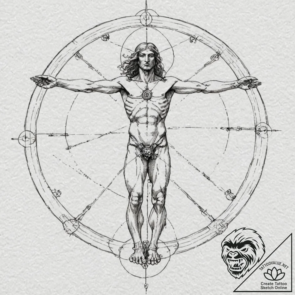Tattoo design for an arm, leonardo da vinci's... - tattoo sketch (№1751744202_0, 05.07.2025 19:36) — tattoovalue.net