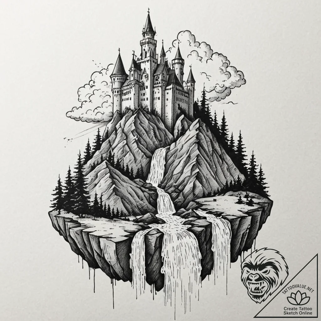 Tattoo design for shoulder, a majestic castle... - tattoo sketch (№1751744885_0, 05.07.2025 19:48) — tattoovalue.net