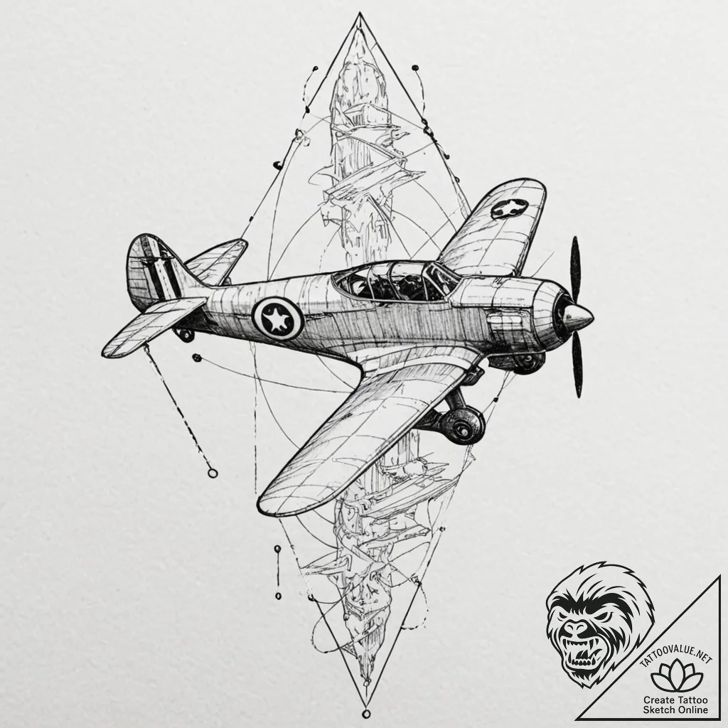 Tattoo design for a leg, the history of fligh... - tattoo sketch (№1751746338_0, 05.07.2025 20:12) — tattoovalue.net