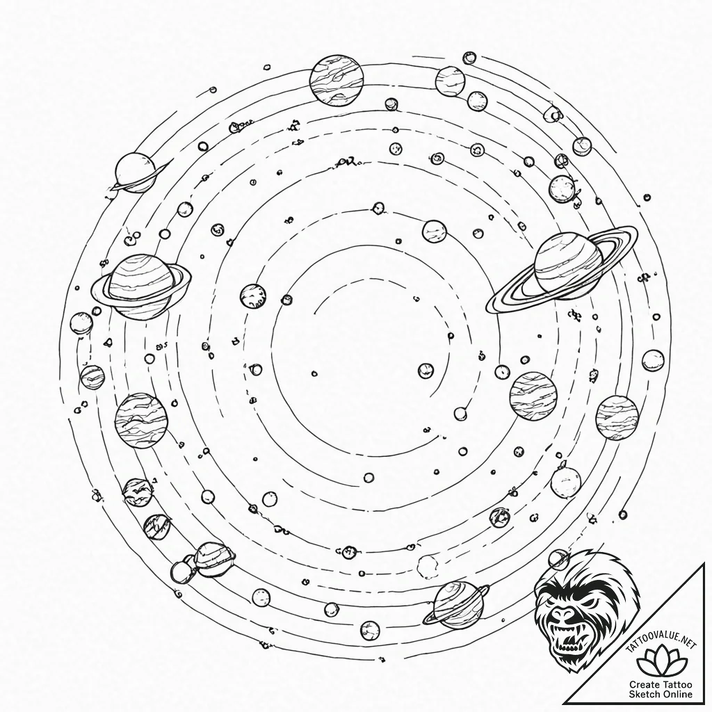 Tattoo design for an arm, a diagram of the so... - tattoo sketch (№1751747004_0, 05.07.2025 20:23) — tattoovalue.net