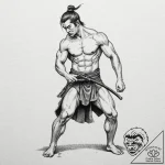Tattoo design for a calf, a japanese warrior… – tattoo sketch (№1751747763_0, 05.07.2025 20:36) — tattoovalue.net