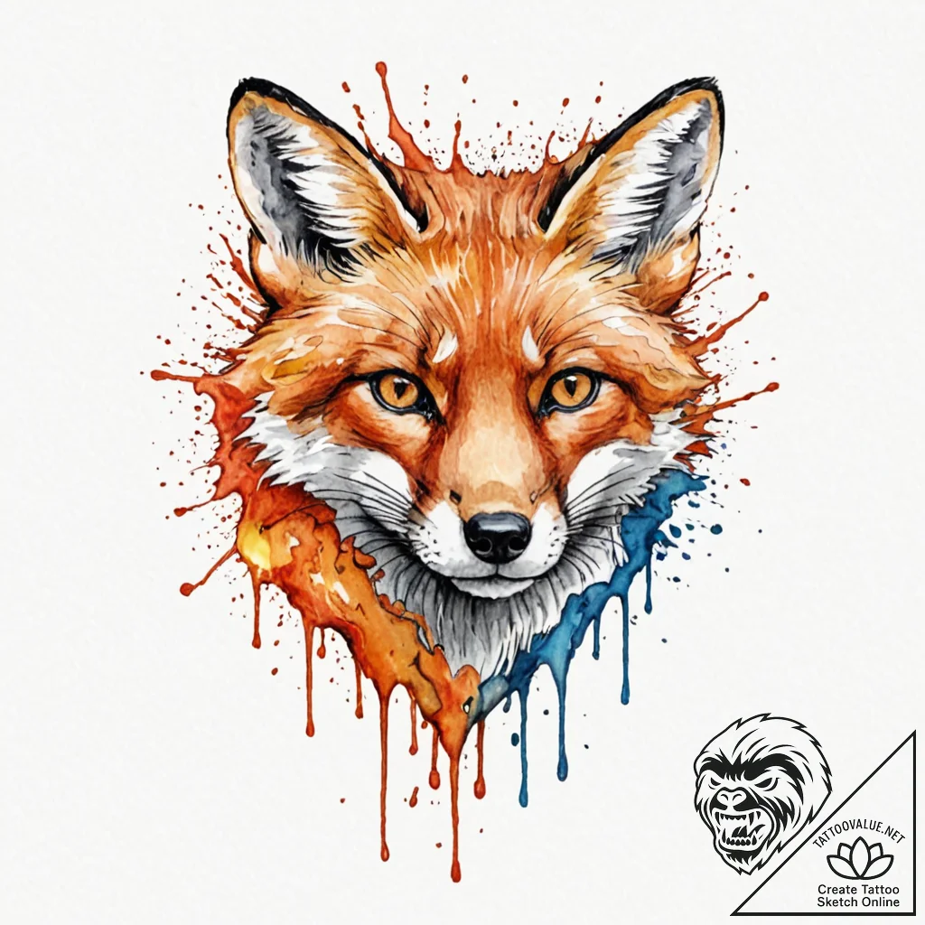 Tattoo design for shoulder, a fox face, abstr... - tattoo sketch (№1751748100_0, 05.07.2025 20:41) — tattoovalue.net
