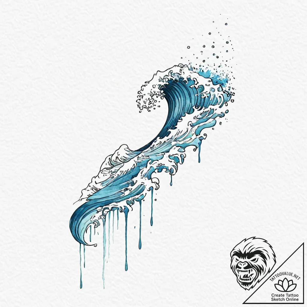 Tattoo design for a leg, a wave of vibrant wa... - tattoo sketch (№1751748524_0, 05.07.2025 20:48) — tattoovalue.net