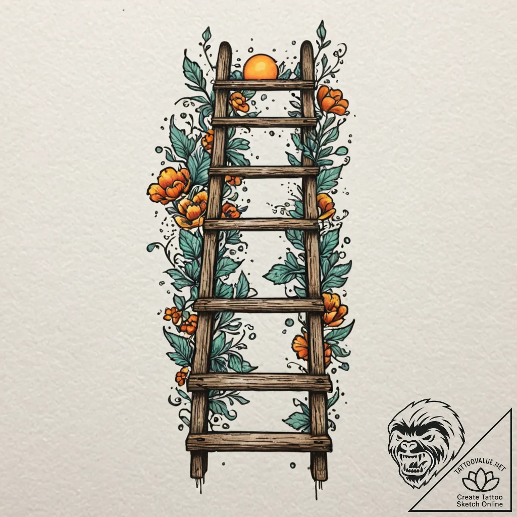 Tiny tattoo design, a ladder, leaning against... - tattoo sketch (№1751748606_0, 05.07.2025 20:50) — tattoovalue.net