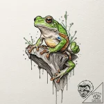 Tattoo design for a calf, a tree frog, clingi… – tattoo sketch (№1751748860_0, 05.07.2025 20:54) — tattoovalue.net