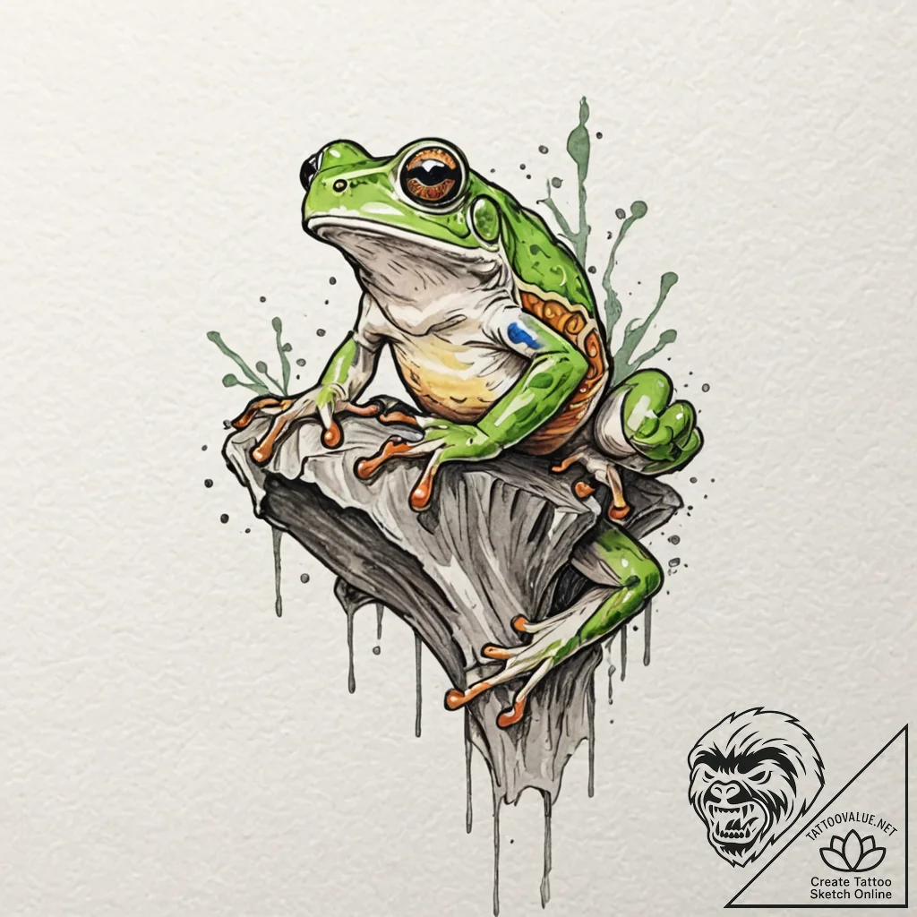 Tattoo design for a calf, a tree frog, clingi... - tattoo sketch (№1751748860_0, 05.07.2025 20:54) — tattoovalue.net