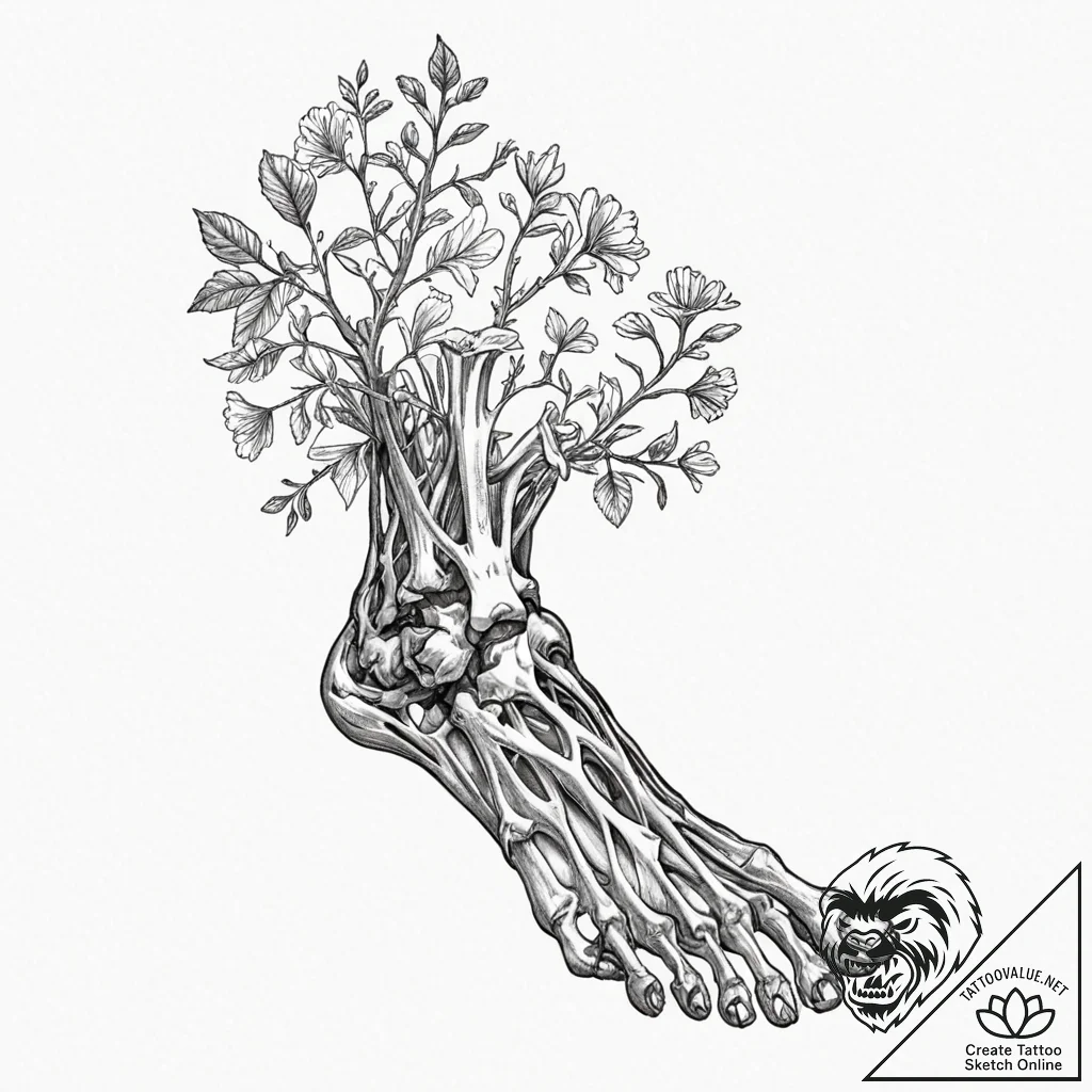 Tattoo design for a leg, a beautiful floral v... - tattoo sketch (№1751749877_0, 05.07.2025 21:11) — tattoovalue.net